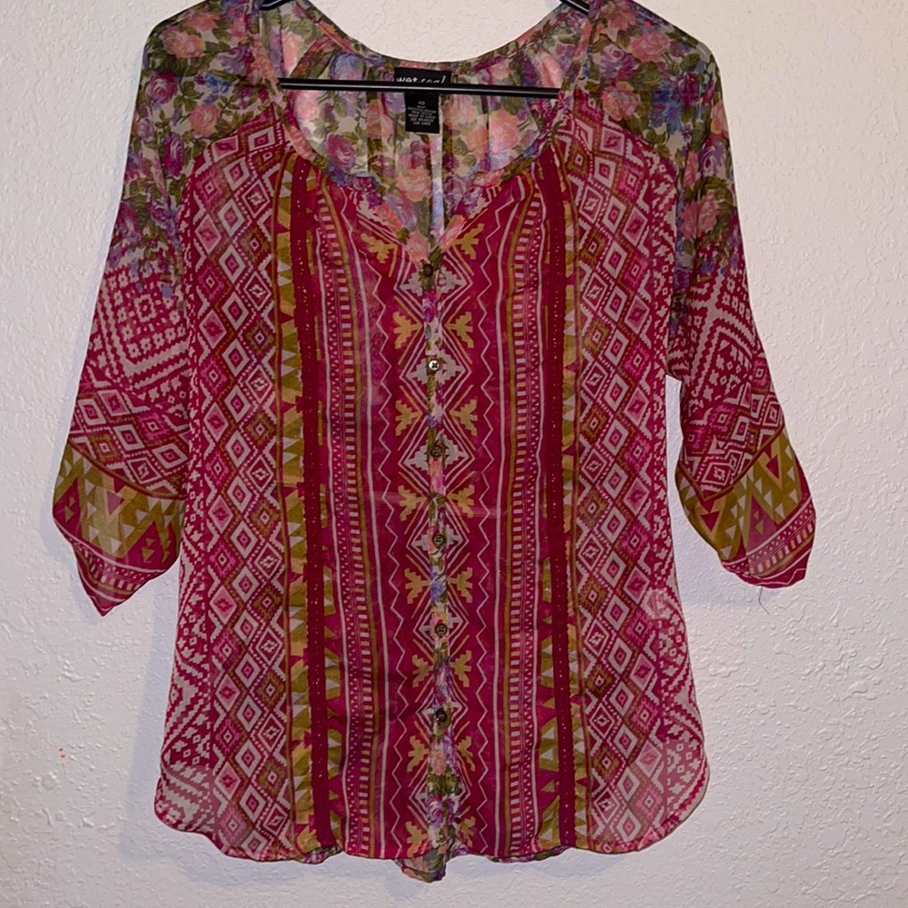 Pink printed blouse from Wetseal. XS